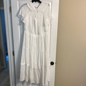 Luxology White Ruffled Tiered Maxi Dress with Sailor Collar